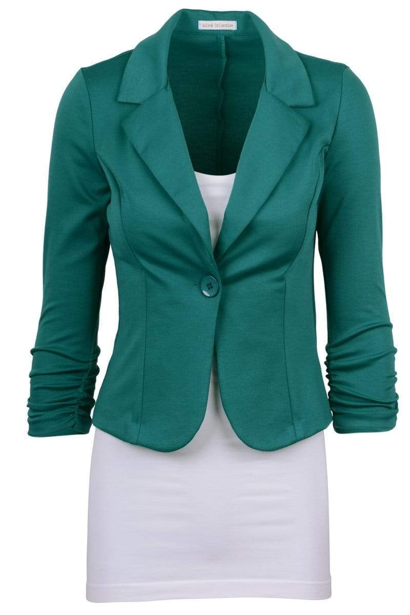 Auliné Collection Apparel Green Teal / 1X Auliné Collection Women's Casual Work Solid Color Knit Blazer Plus Size
