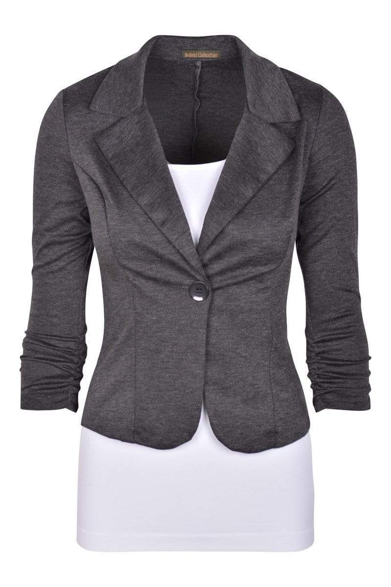 Auliné Collection Apparel Heather Charcoal / 1X Auliné Collection Women's Casual Work Solid Color Knit Blazer Plus Size