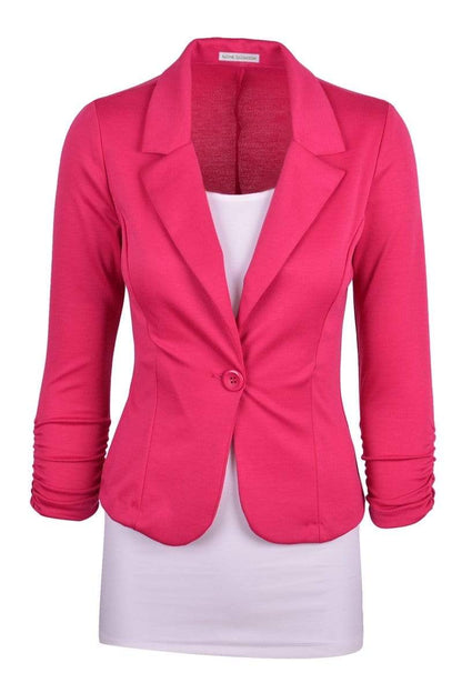 Auliné Collection Apparel Hot Pink / 1X Auliné Collection Women's Casual Work Solid Color Knit Blazer Plus Size