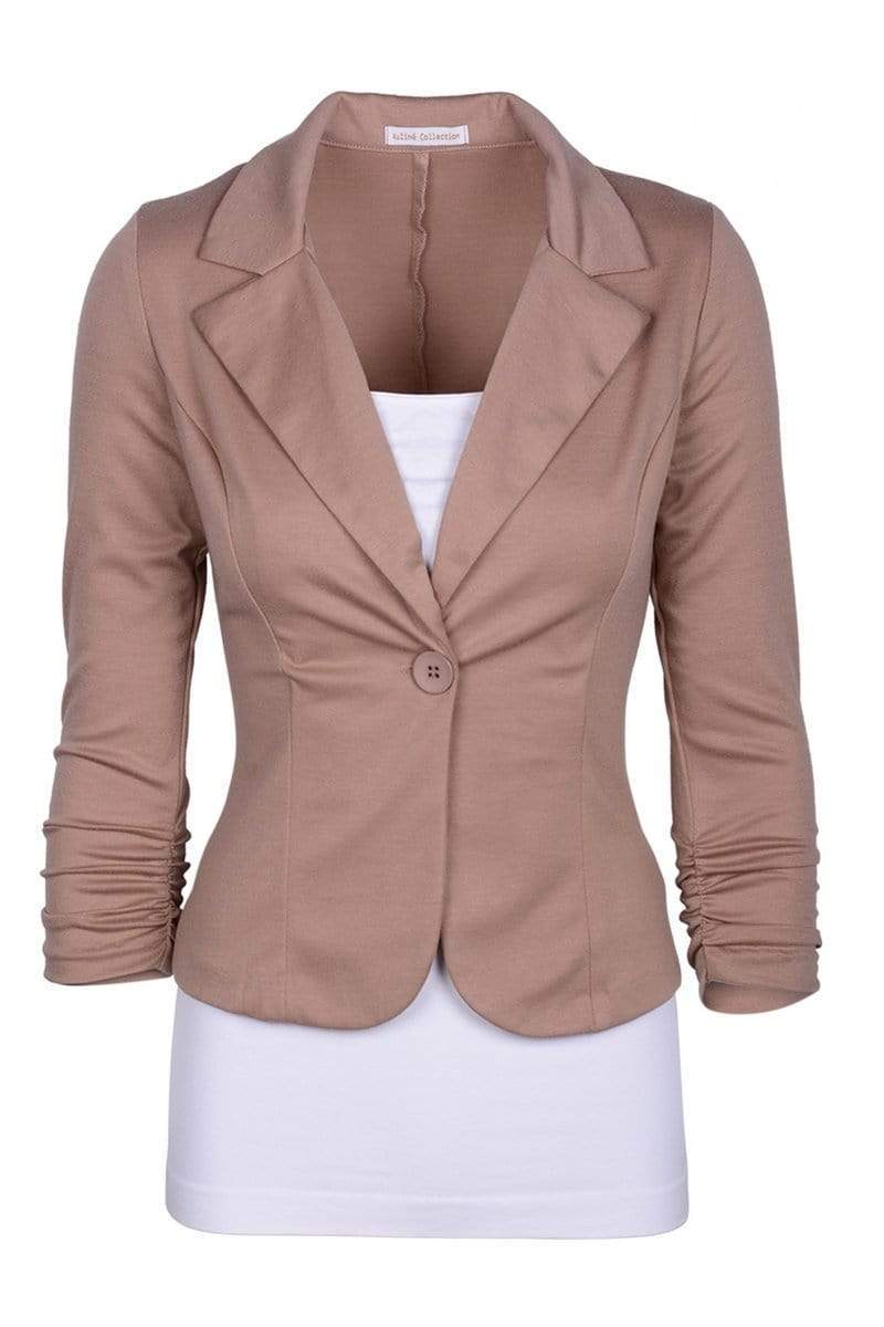 Auliné Collection Apparel Khaki / 1X Auliné Collection Women's Casual Work Solid Color Knit Blazer Plus Size