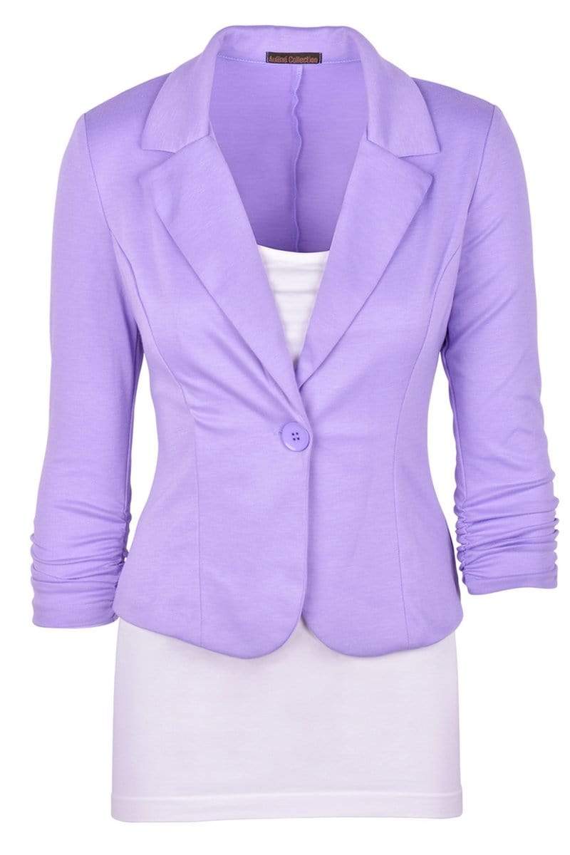 Auliné Collection Apparel Lavender Purple / 1X Auliné Collection Women's Casual Work Solid Color Knit Blazer Plus Size