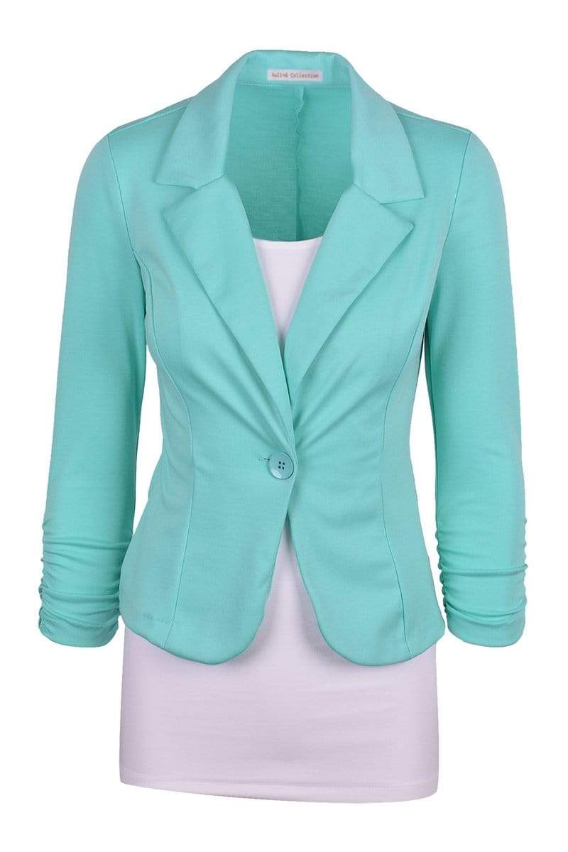 Auliné Collection Apparel Mint / 1X Auliné Collection Women's Casual Work Solid Color Knit Blazer Plus Size