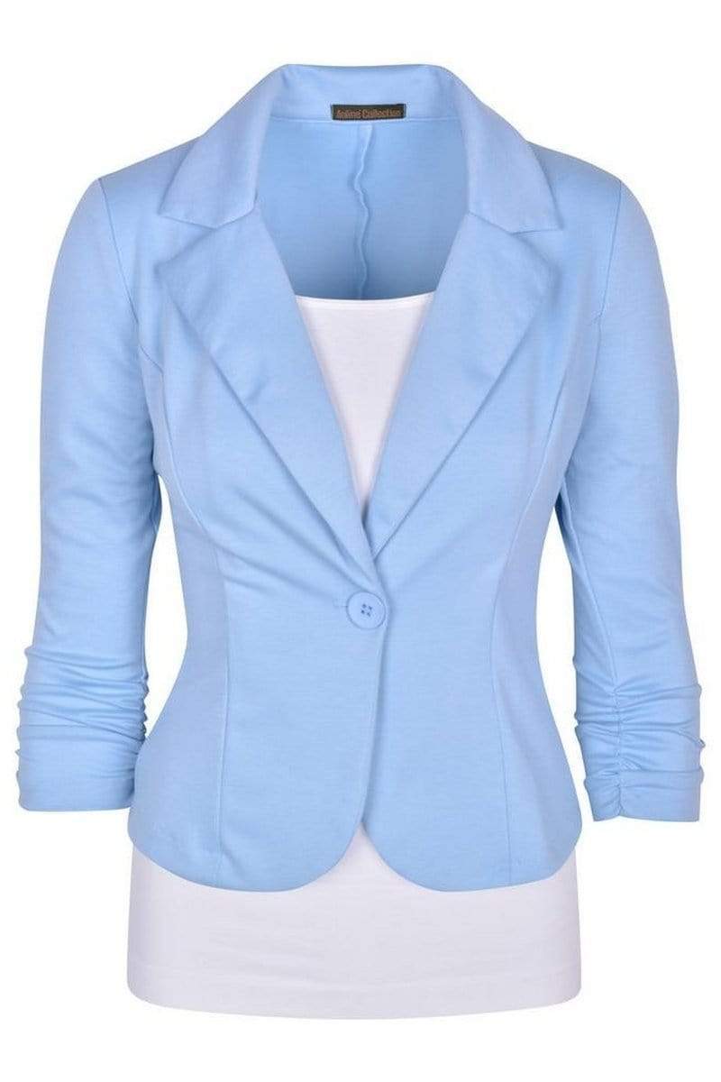 Auliné Collection Apparel Monaco Blue / 1X Auliné Collection Women's Casual Work Solid Color Knit Blazer Plus Size