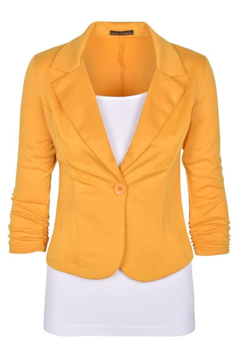 Auliné Collection Apparel Mustard / 1X Auliné Collection Women's Casual Work Solid Color Knit Blazer Plus Size