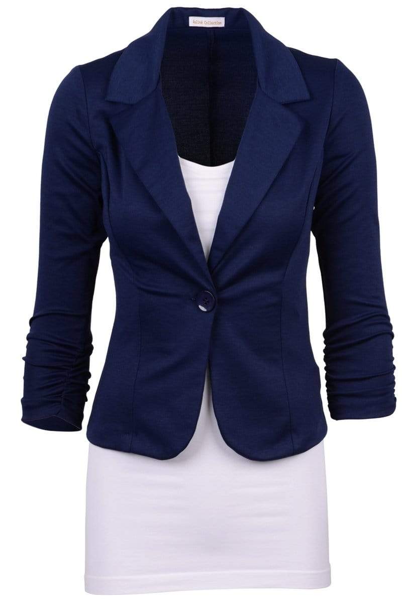 Auliné Collection Apparel Navy Blue / 1X Auliné Collection Women's Casual Work Solid Color Knit Blazer Plus Size