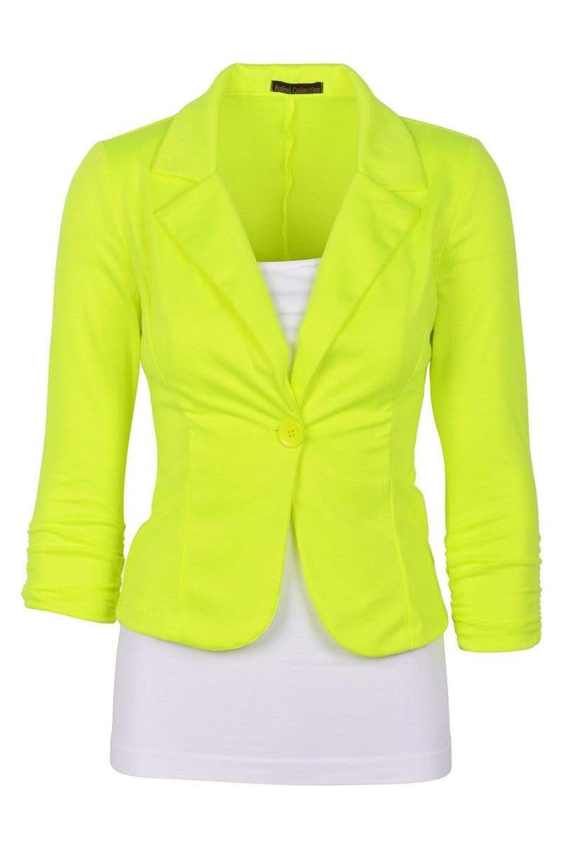 Auliné Collection Apparel Neon Yellow / 1X Auliné Collection Women's Casual Work Solid Color Knit Blazer Plus Size