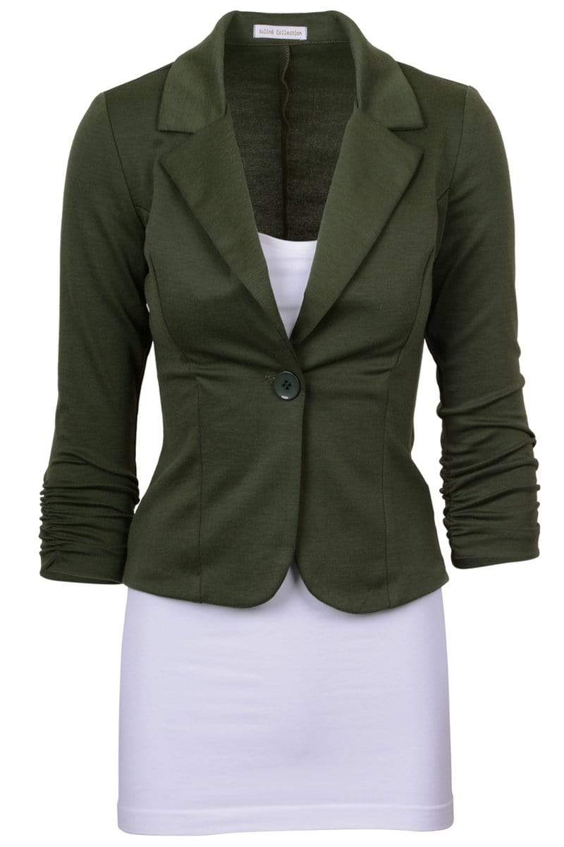 Auliné Collection Apparel Olive / 1X Auliné Collection Women's Casual Work Solid Color Knit Blazer Plus Size