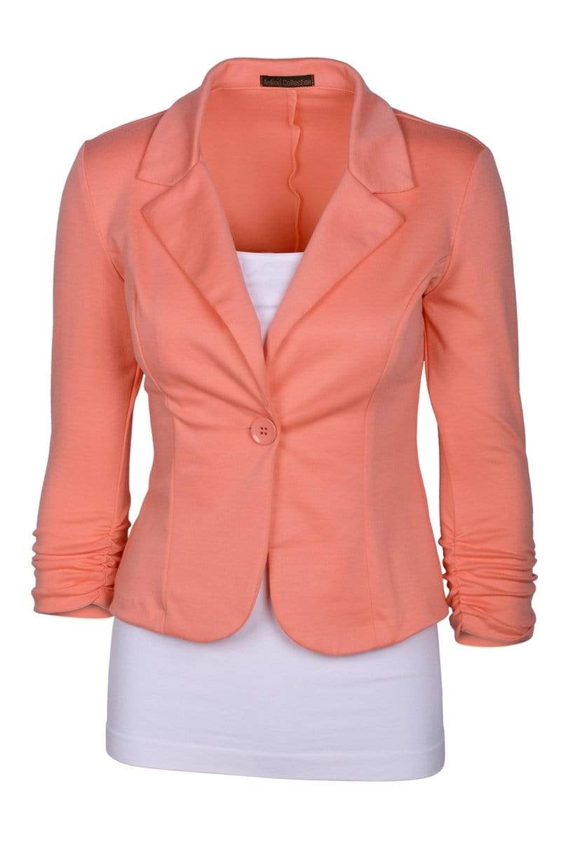 Auliné Collection Apparel Peach / 1X Auliné Collection Women's Casual Work Solid Color Knit Blazer Plus Size