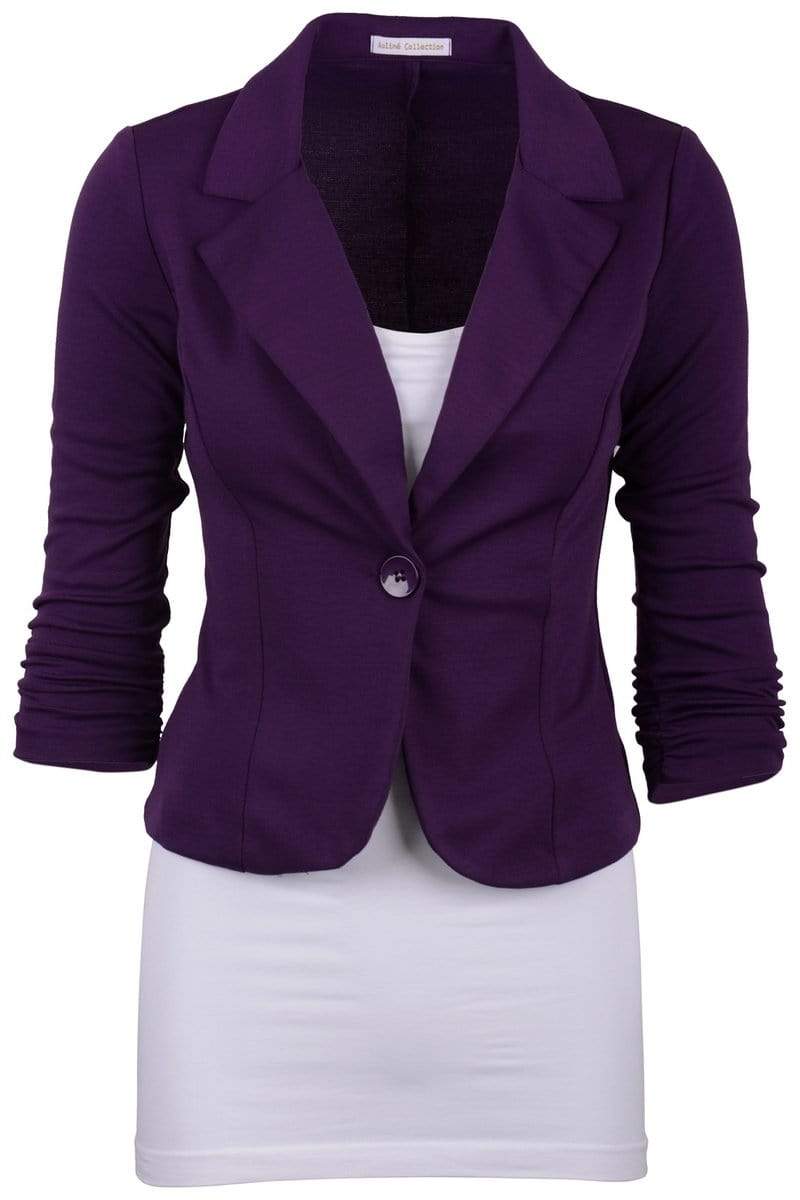 Auliné Collection Apparel Purple / 1X Auliné Collection Women's Casual Work Solid Color Knit Blazer Plus Size