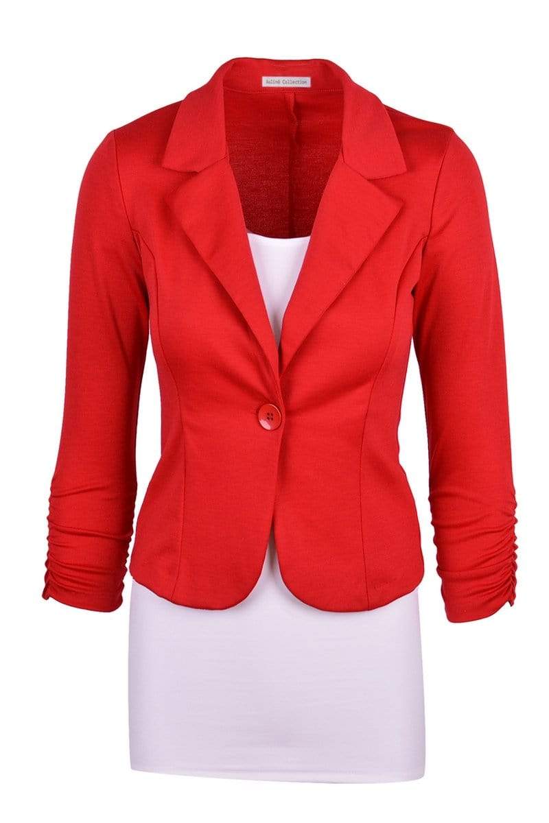 Auliné Collection Apparel Red / 1X Auliné Collection Women's Casual Work Solid Color Knit Blazer Plus Size