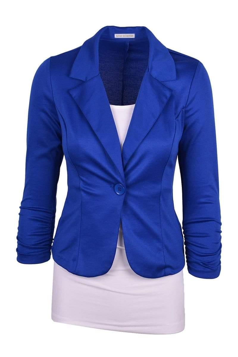 Auliné Collection Apparel Royal Blue / 1X Auliné Collection Women's Casual Work Solid Color Knit Blazer Plus Size