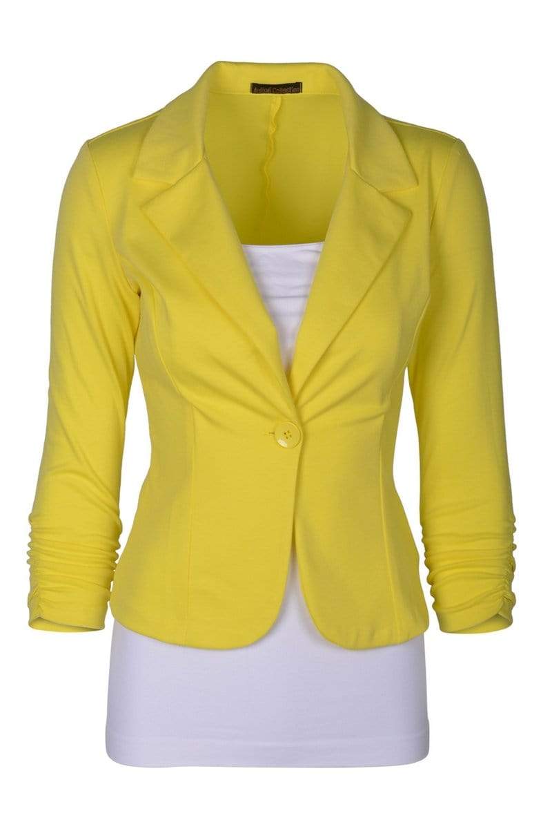 Auliné Collection Apparel Yellow / 1X Auliné Collection Women's Casual Work Solid Color Knit Blazer Plus Size