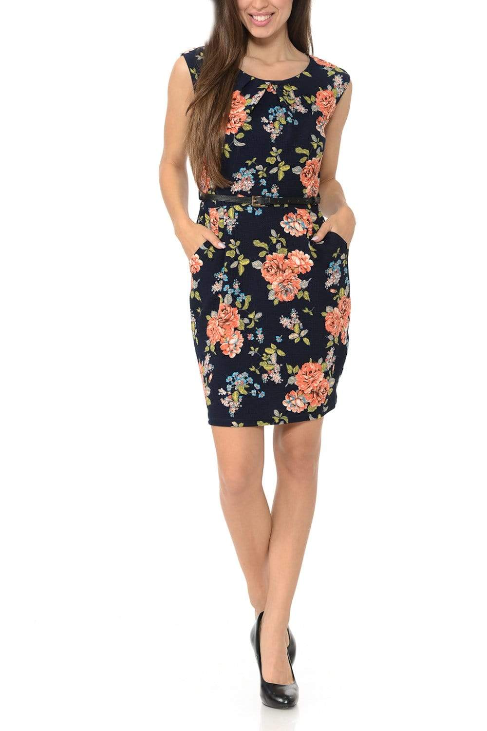 Auliné Collection Women's Floral Office Workwear Sleeveless Sheath Dress