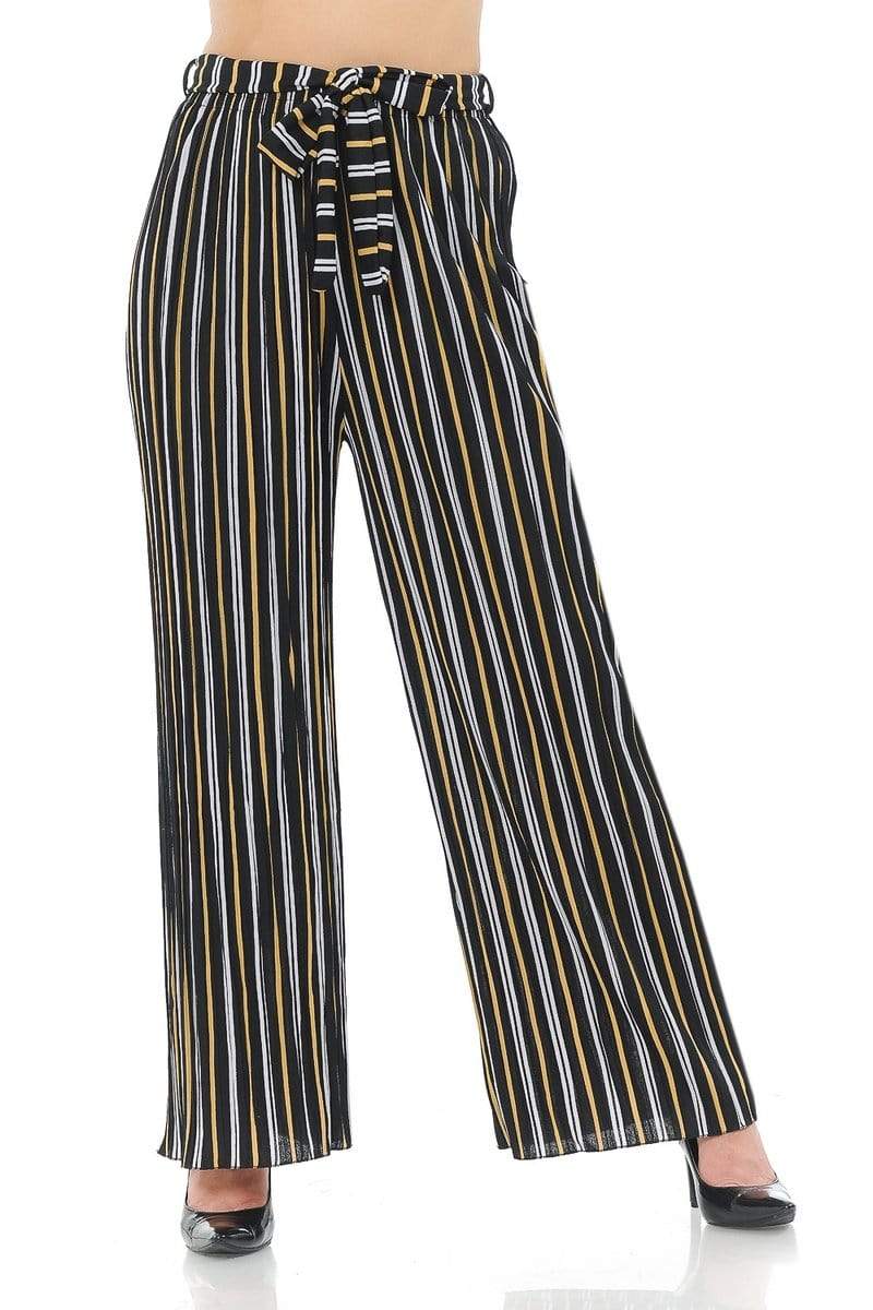 Auliné Collection Apparel Bumblebee Stripe / S/M Auliné Collection Womens Accordion Pleated High Waisted Wide Leg Palazzo Pants
