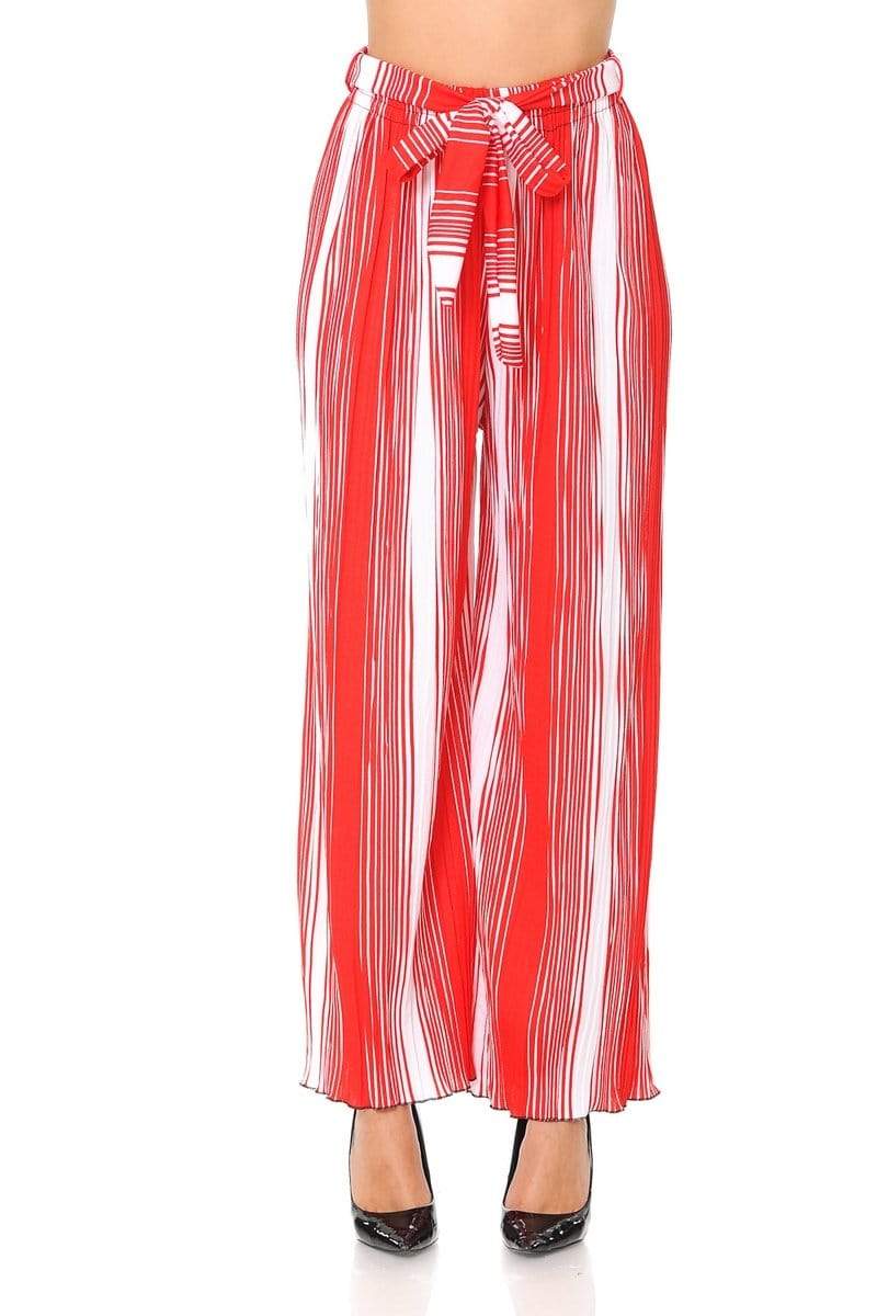 Auliné Collection Apparel Candy Cane Stripe / S/M Auliné Collection Womens Accordion Pleated High Waisted Wide Leg Palazzo Pants