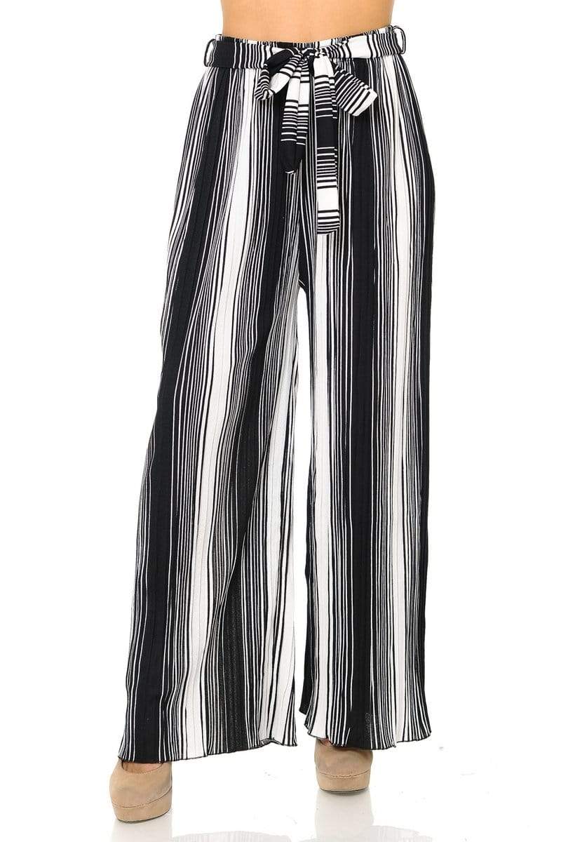 Auliné Collection Apparel Modern BW Stripe / S/M Auliné Collection Womens Accordion Pleated High Waisted Wide Leg Palazzo Pants