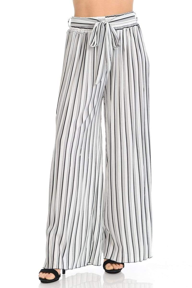 Auliné Collection Apparel Monochrome Stripe / S/M Auliné Collection Womens Accordion Pleated High Waisted Wide Leg Palazzo Pants
