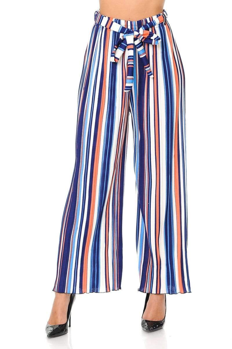 Auliné Collection Apparel Orange Vanilla Stripe / S/M Auliné Collection Womens Accordion Pleated High Waisted Wide Leg Palazzo Pants