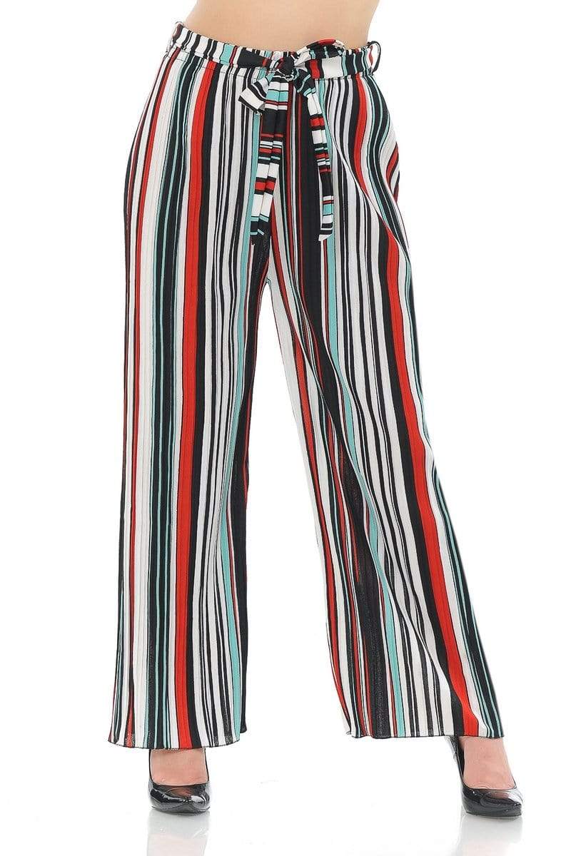 Auliné Collection Apparel Seafoam Mint Stripe / S/M Auliné Collection Womens Accordion Pleated High Waisted Wide Leg Palazzo Pants