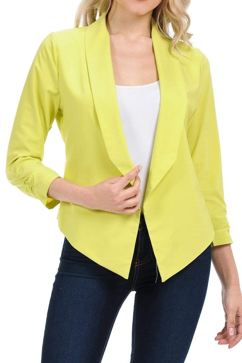 Auliné Collection Apparel Apple Green / Small Auliné Collection Womens Casual Lightweight 3/4 Sleeve Fitted Open Blazer New Colors