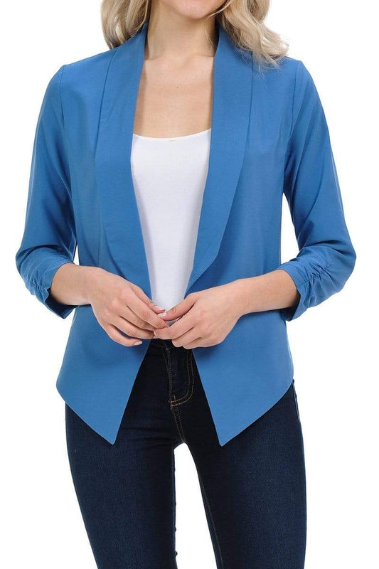 Auliné Collection Apparel Denim Blue / Small Auliné Collection Womens Casual Lightweight 3/4 Sleeve Fitted Open Blazer New Colors