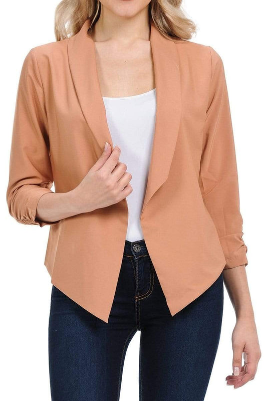 Auliné Collection Apparel Light Rust / 1XL Auliné Collection Womens Casual Lightweight 3/4 Sleeve Fitted Open Blazer New Colors Plus Size