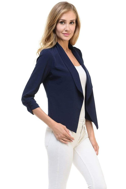 Auliné Collection Apparel Auliné Collection Womens Casual Lightweight 3/4 Sleeve Fitted Open Blazer Plus Size