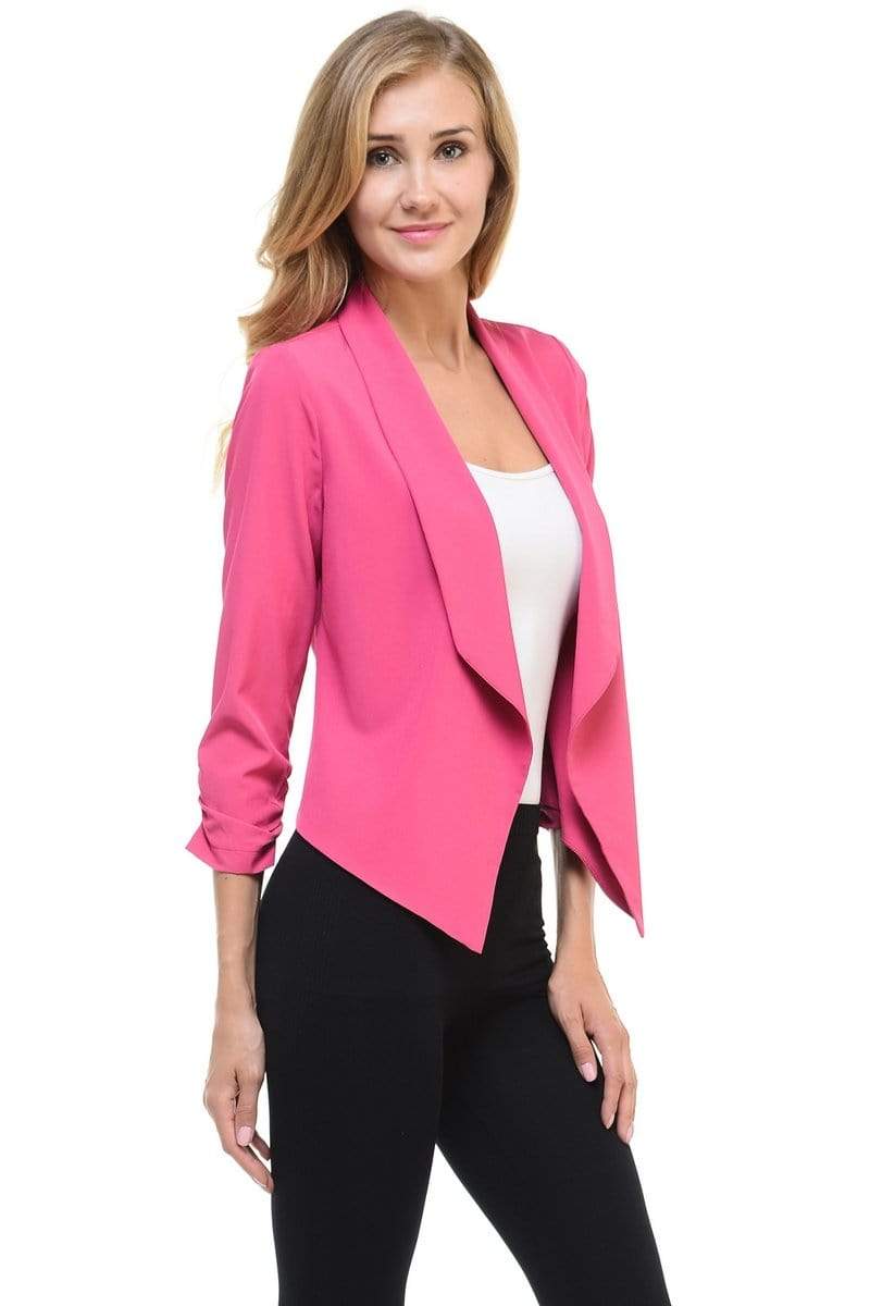 Auliné Collection Apparel Auliné Collection Womens Casual Lightweight 3/4 Sleeve Fitted Open Blazer Plus Size