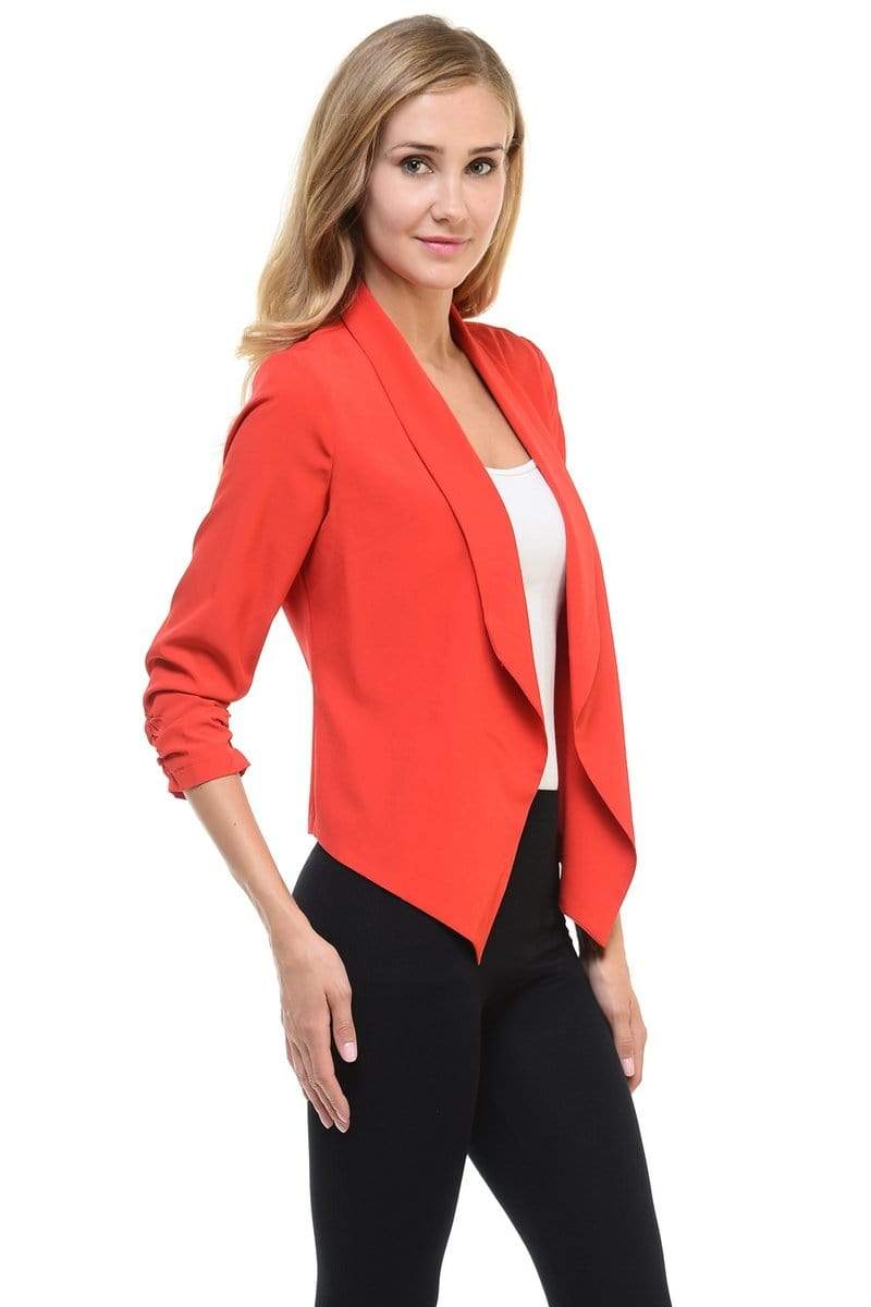 Auliné Collection Apparel Auliné Collection Womens Casual Lightweight 3/4 Sleeve Fitted Open Blazer Plus Size