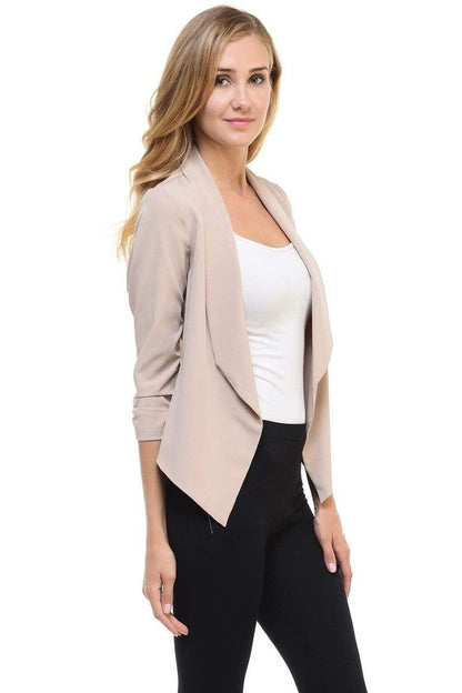 Auliné Collection Apparel Auliné Collection Womens Casual Lightweight 3/4 Sleeve Fitted Open Blazer Plus Size