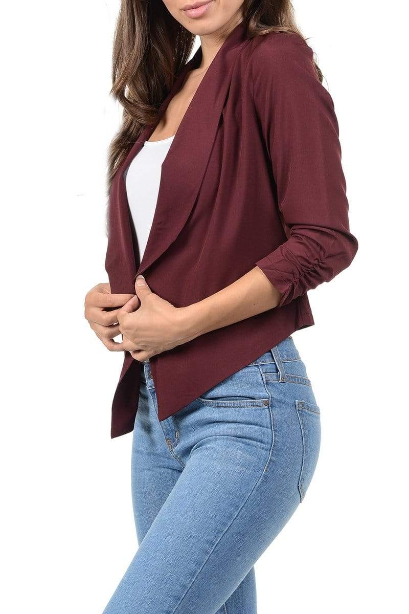 Auliné Collection Apparel Auliné Collection Womens Casual Lightweight 3/4 Sleeve Fitted Open Blazer Plus Size
