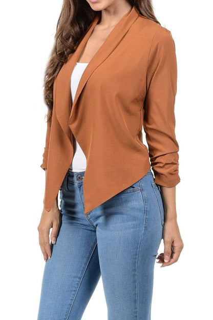Auliné Collection Apparel Auliné Collection Womens Casual Lightweight 3/4 Sleeve Fitted Open Blazer Plus Size