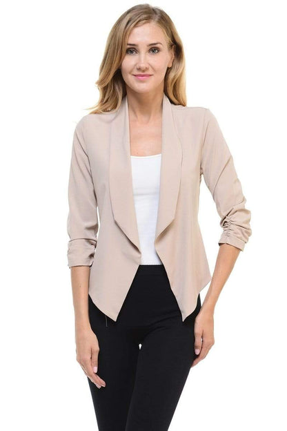 Auliné Collection Apparel Beige / 1XL Auliné Collection Womens Casual Lightweight 3/4 Sleeve Fitted Open Blazer Plus Size