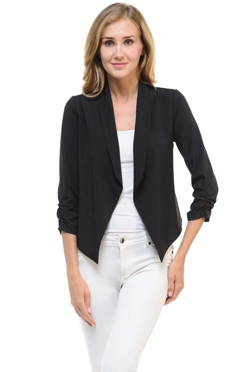 Auliné Collection Apparel Black / 1XL Auliné Collection Womens Casual Lightweight 3/4 Sleeve Fitted Open Blazer Plus Size