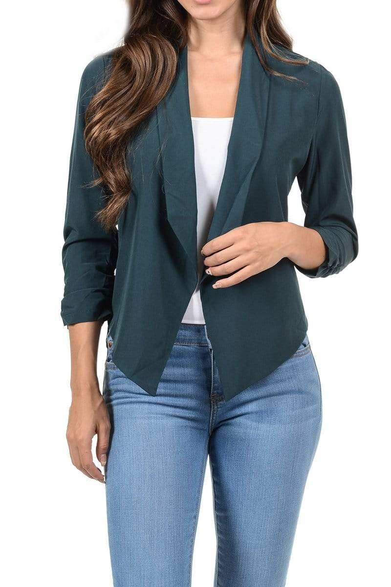 Auliné Collection Apparel Hunter / 1XL Auliné Collection Womens Casual Lightweight 3/4 Sleeve Fitted Open Blazer Plus Size