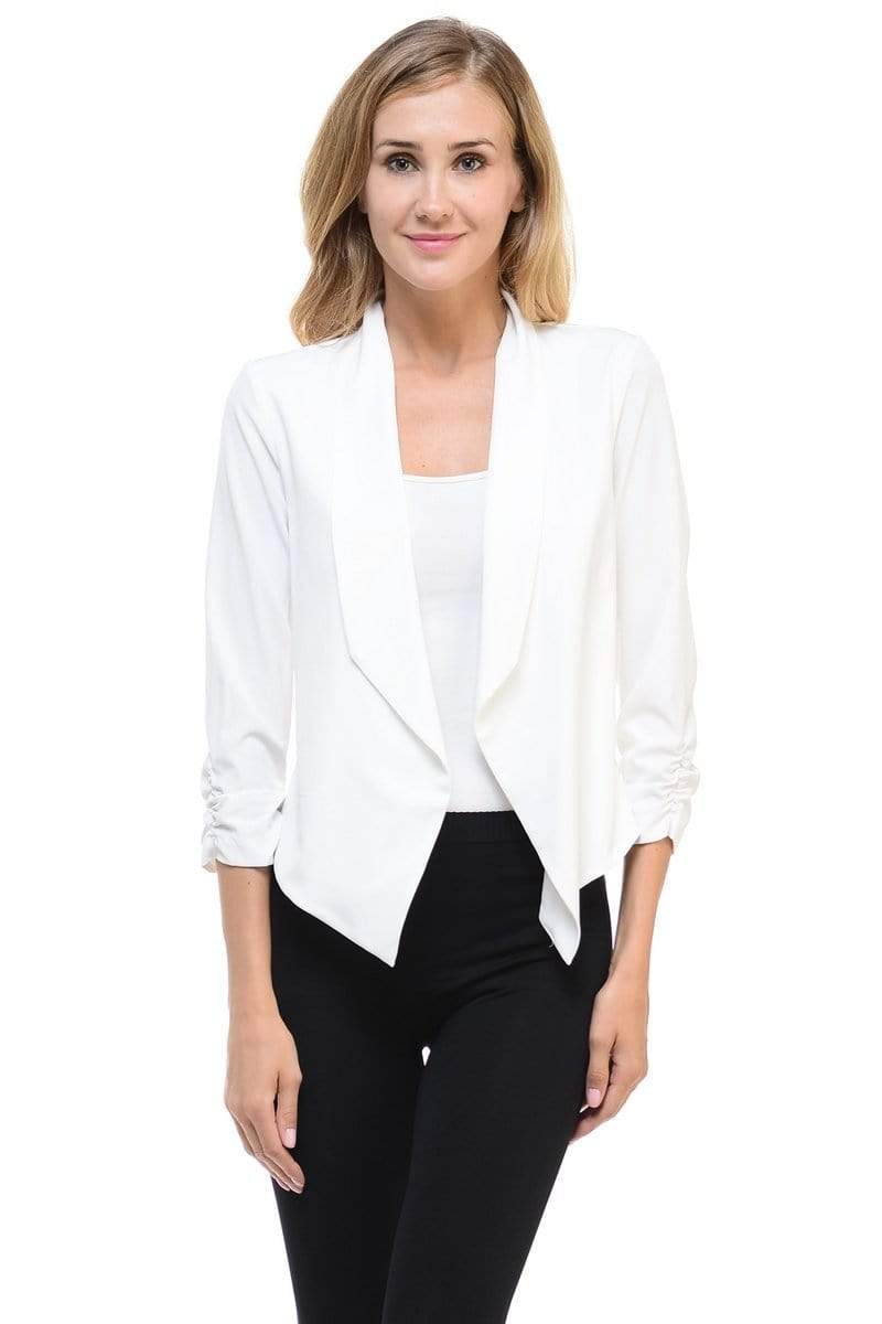 Auliné Collection Apparel Off White / 1XL Auliné Collection Womens Casual Lightweight 3/4 Sleeve Fitted Open Blazer Plus Size