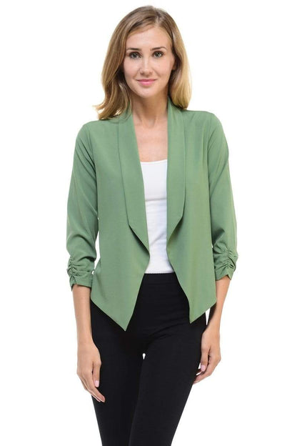 Auliné Collection Apparel Olive Green / 1XL Auliné Collection Womens Casual Lightweight 3/4 Sleeve Fitted Open Blazer Plus Size