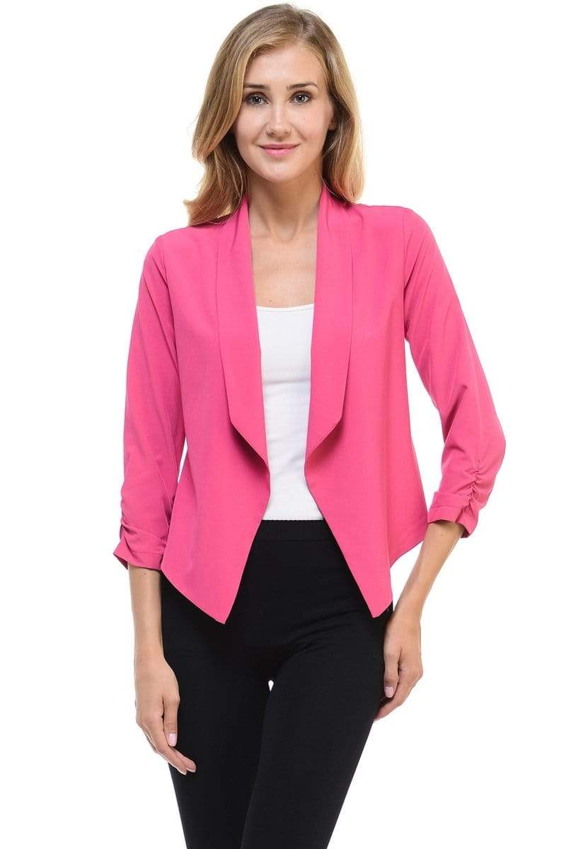 Auliné Collection Apparel Pink / 1XL Auliné Collection Womens Casual Lightweight 3/4 Sleeve Fitted Open Blazer Plus Size
