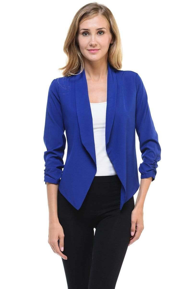 Auliné Collection Apparel Royal Blue / 1XL Auliné Collection Womens Casual Lightweight 3/4 Sleeve Fitted Open Blazer Plus Size