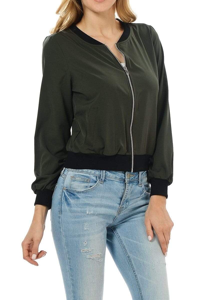 Auliné Collection Apparel Auliné Collection Womens Fashion Color Zip Up Lightweight Bomber Jacket
