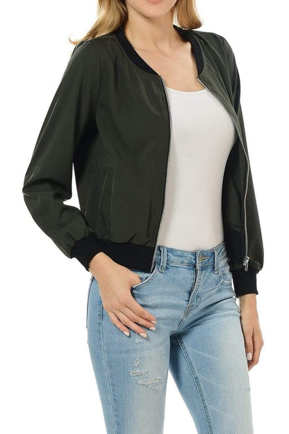 Auliné Collection Apparel Olive Green / Small Auliné Collection Womens Fashion Color Zip Up Lightweight Bomber Jacket