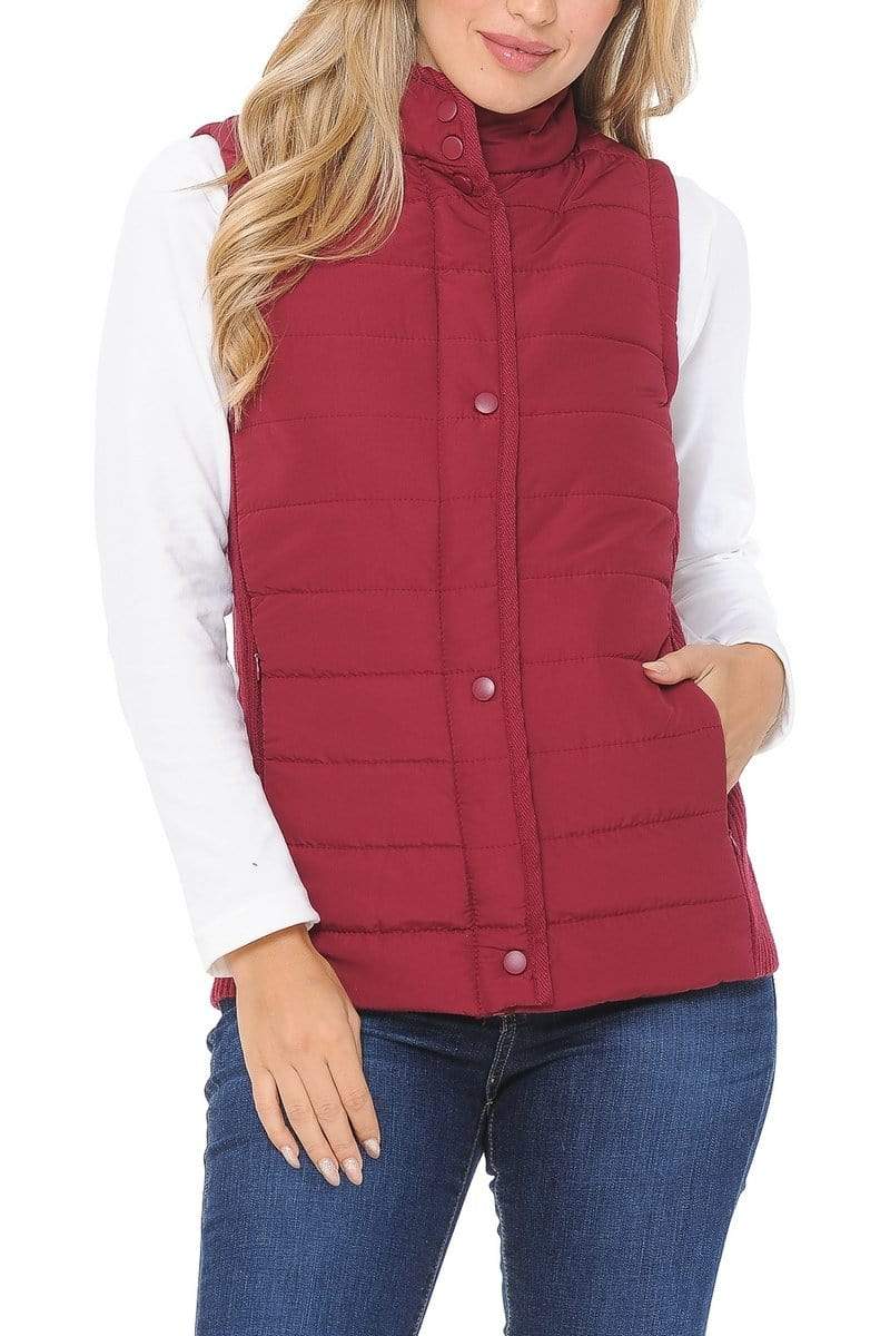 Auliné Collection Apparel Small / Burgundy Auliné Collection Womens Quilted Zip Up Lightweight Padding HNBD Vest