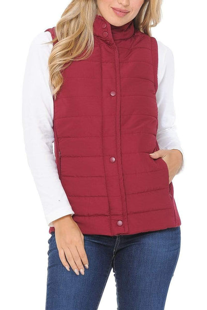 Auliné Collection Apparel Small / Burgundy Auliné Collection Womens Quilted Zip Up Lightweight Padding HNBD Vest