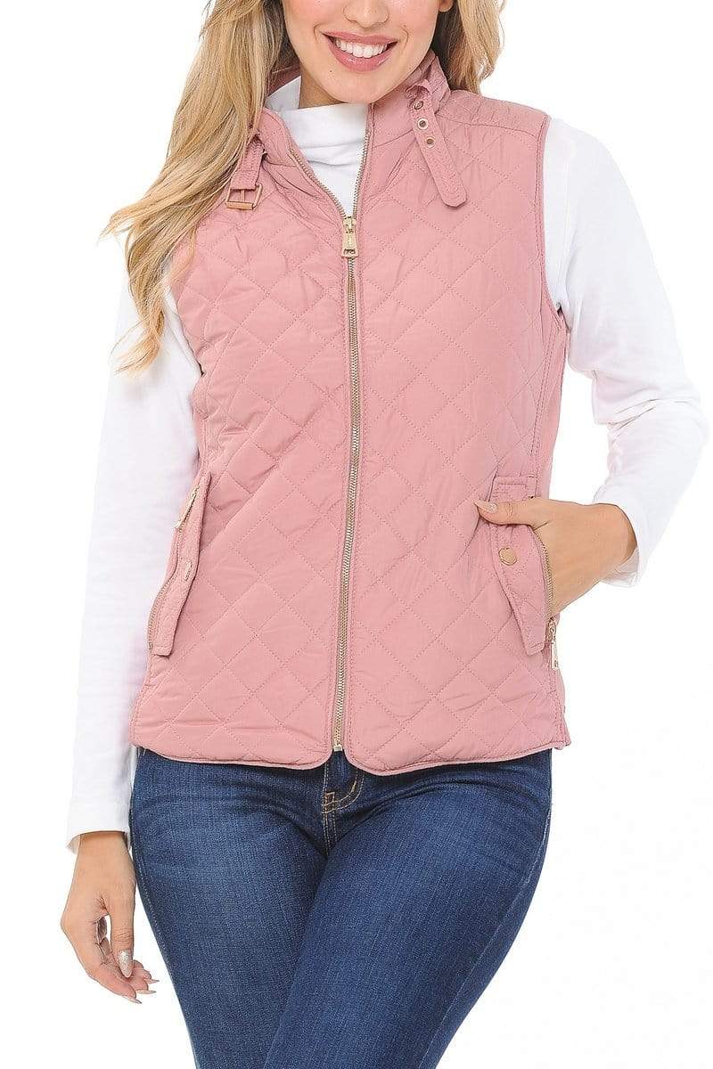 Auliné Collection Apparel Small / Rose Pink Auliné Collection Womens Quilted Zip Up Lightweight Padding MFZP Vest