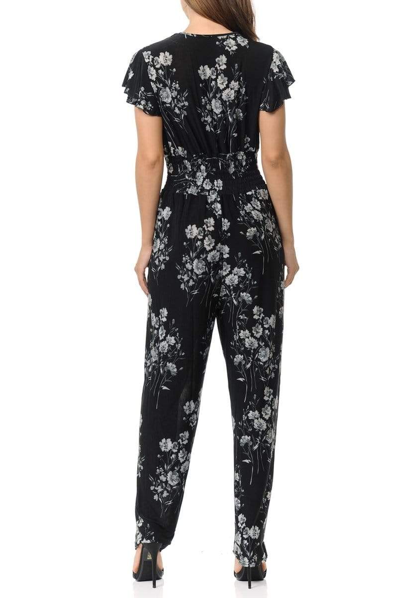 Auliné Collection Apparel Auliné Collection Womens Short Cap Sleeve V-Neck Long Pants Romper Jumpsuit