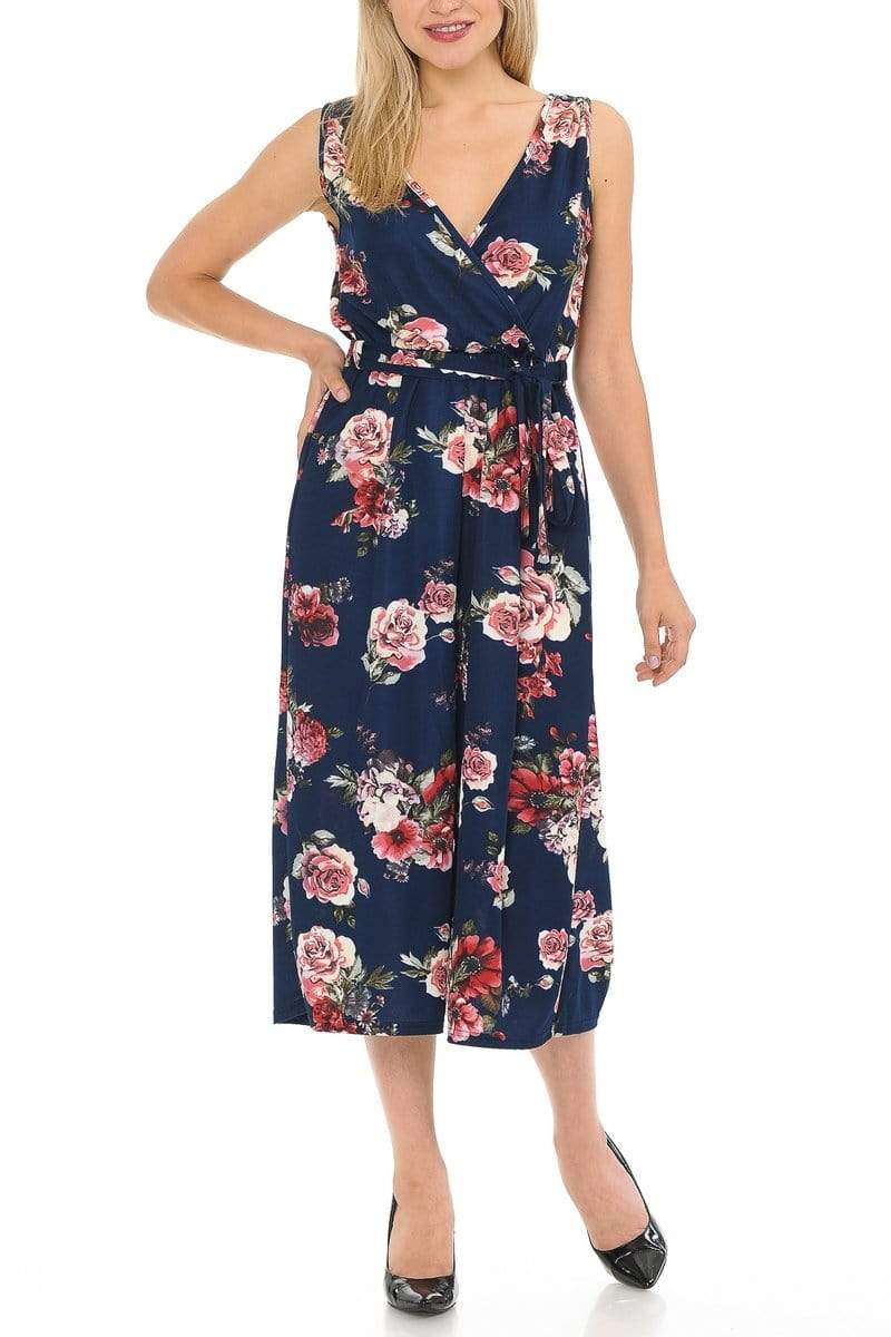 Auliné Collection Apparel Auliné Collection Womens Sleeveless Culotte Capri Wide Leg Romper Jumpsuit