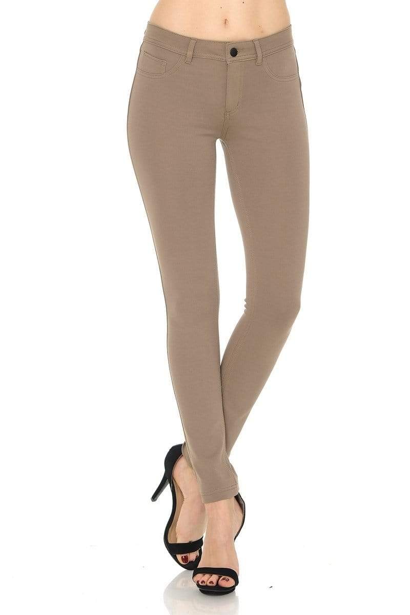 Auliné Collection Apparel Khaki / Small Auliné Collection Womens Solid Slim Fit Color Skinny Stretchy Ponte Pants