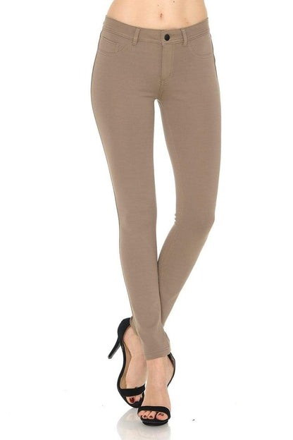 Auliné Collection Apparel Khaki / Small Auliné Collection Womens Solid Slim Fit Color Skinny Stretchy Ponte Pants