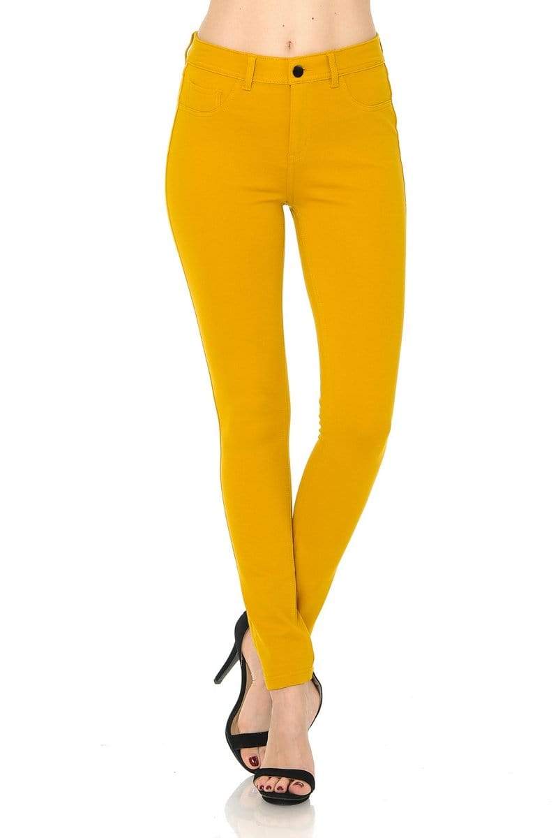 Auliné Collection Apparel Mustard / Small Auliné Collection Womens Solid Slim Fit Color Skinny Stretchy Ponte Pants