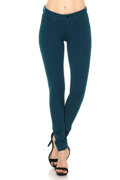 Auliné Collection Apparel Teal / Small Auliné Collection Womens Solid Slim Fit Color Skinny Stretchy Ponte Pants